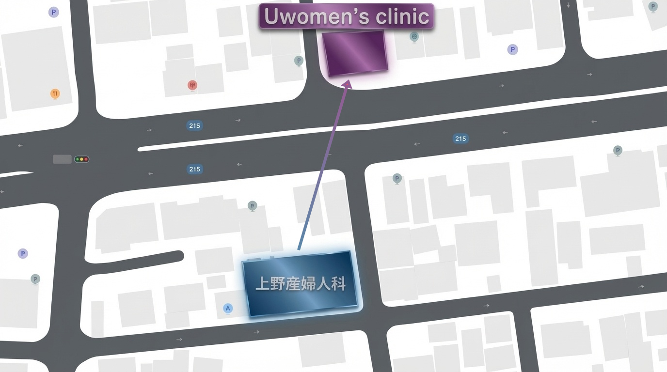 上野産婦人科からUwomen's clinic 名古屋産婦人科への移転マップ